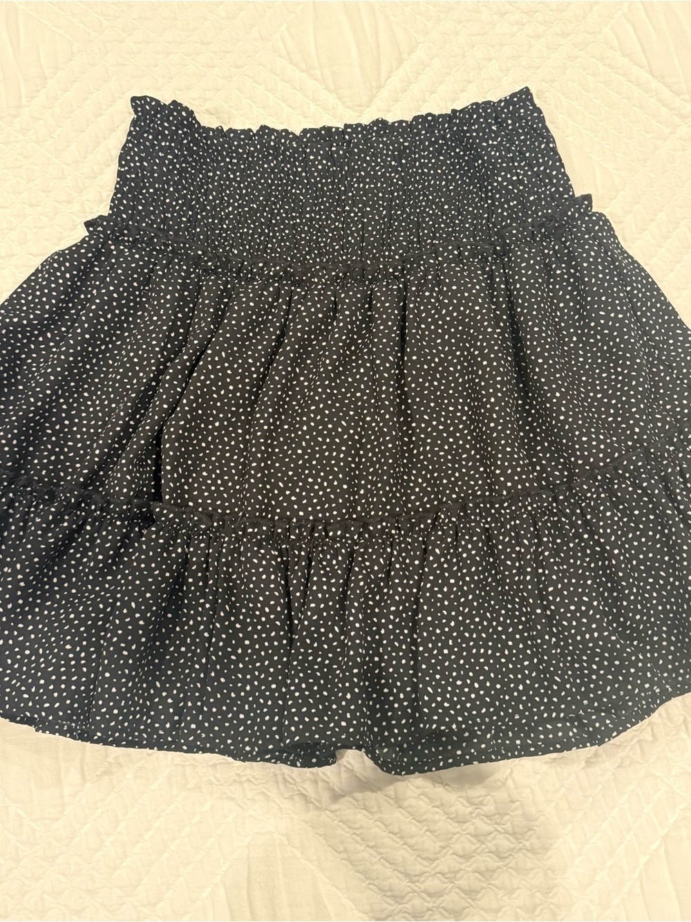 Altar'd State Lined Ruffled Short Skirt Size Medium Black W/White Spots